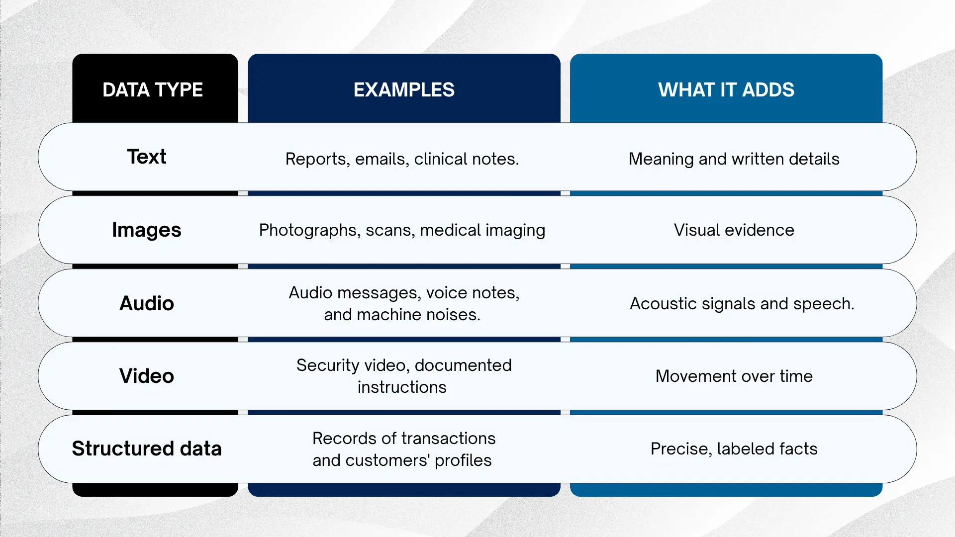 Types of Data in a Multimodal Dataset